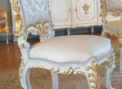 Design Wohnzimmer Stuhl Ess Zimmer Stühle Textil Stoff Polster Lehnstuhl Barock