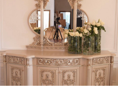 Kommode Anrichte Kommoden Spiegel Set Echtes Holz Italienische Möbel Antik Stil