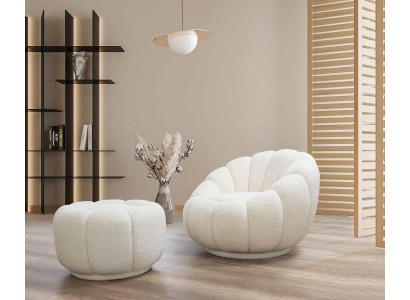 Sessel + Hocker für Wohnzimmer Runder Stuhl mit Hocker Modern Möbel