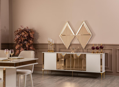 Anrichte mit Spiegel Holz Möbel Luxus Stil Modern 2tlg Garnitur Sideboard