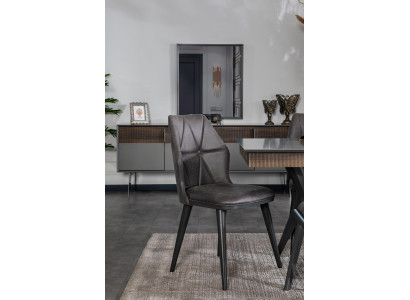 Grauer Stuhl Designer Esszimmer Stühle Sitzstuhl Lehnstuhl Textil Holz