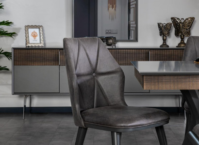 Grauer Stuhl Designer Esszimmer Stühle Sitzstuhl Lehnstuhl Textil Holz