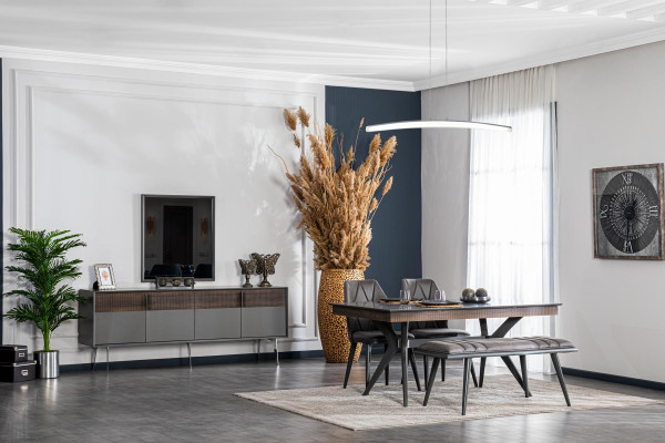 Grauer Stuhl Designer Esszimmer Stühle Sitzstuhl Lehnstuhl Textil Holz