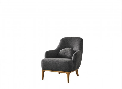 Sessel Design Luxus Polster Lounge grau Modernes Wohnzimmer Holz Textil