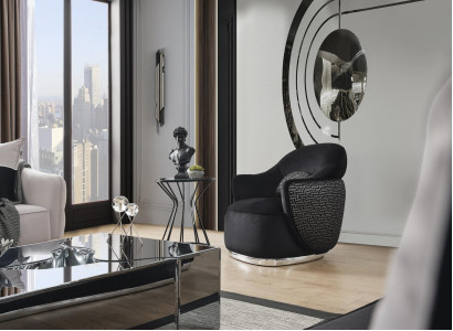 Sessel Design Polster Textil Design Modern Holz Wohnzimmer schwarz