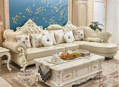 Wohnlandschaft Ecksofa L Form Couch Möbel Leder Holz Sofa Chesterfield