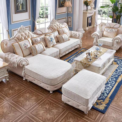 Ecksofa L-Form Sessel Hocker Couch Holz mit Textil Barock Rokoko