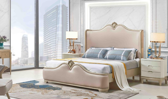 Barock Schlafzimmerset mit Bett und Nachttischen ohne scharfe Ecken