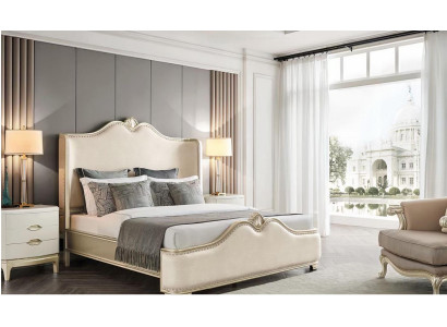 Bett 2x Nachttische 3 tlg. Schlafzimmer Beige Designer Luxus Möbel Betten Holz