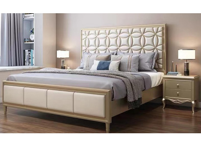 Bett Betten Doppelbett Schlafzimmer Kunstleder Polster Beige Doppelbetten Neu