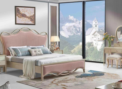 Schickes Doppelbett in atemberaubender Rosa Farbe mit zwei Nachttischen	