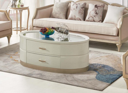 Creme Couchtisch Ovaler Wohnzimmer Tisch Glastisch Couchtische Möbel