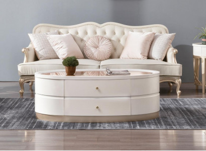 Couchtisch mit Schubladen Ovaler Tisch Wohnzimmer Holz Couchtische