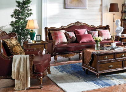 Klassische Ledergarnitur Chesterfield Barock Rokoko Sofagarnitur 3+1