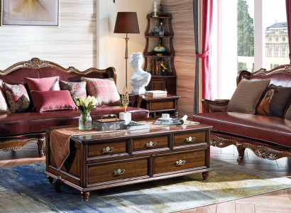 Empire USA Möbel Antik Stil Ledersofa 3+2 Sitzer Sofagarnitur Sofa