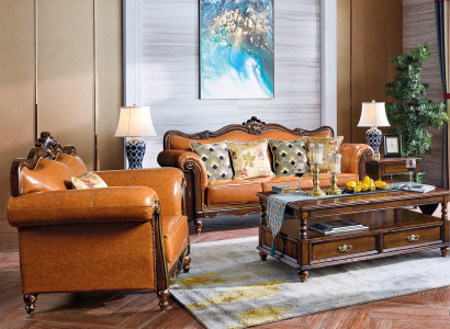 Sofagarnitur 3+1 Sitzer Couch Ledersofa Klassische Couchen Orangene