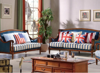 Blau-Braune Sofagarnitur 3+2 Sitzer Ledersofas Luxus Couchen Wohnzimmer Garnitur 