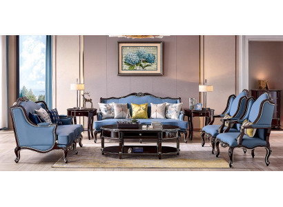 Luxus Klassische Chesterfield Polster Sofagarnitur 3+2+1+1 Sitzer Blau Schwarz