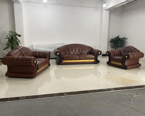 Braune Sofagarnitur Chesterfield Leder Sofa Couch Gruppe 3+2+1 Set