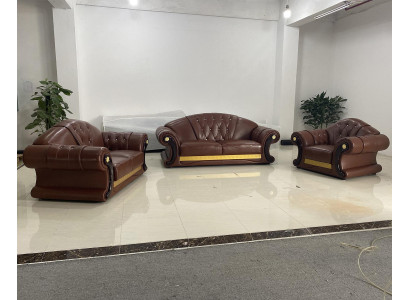 Braune Sofagarnitur Chesterfield Leder Sofa Couch Gruppe 3+2+1 Set