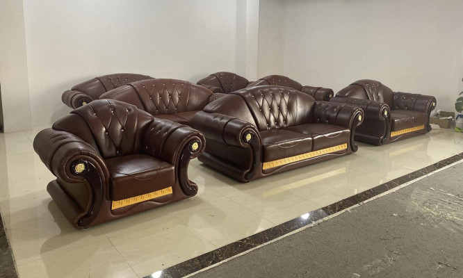 Braune Sofagarnitur Chesterfield Leder Sofa Couch Gruppe 3+2+1 Set
