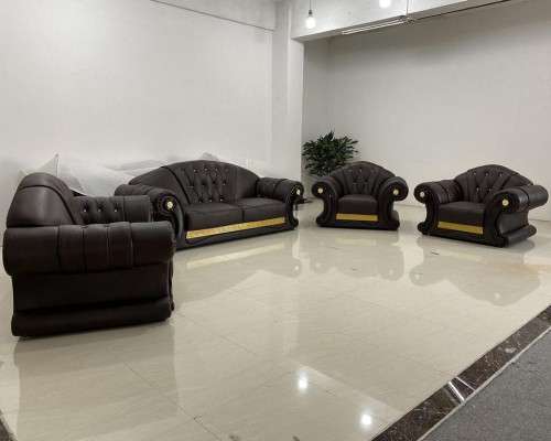 Braune Sofagarnitur Chesterfield Leder Sofa Couch Gruppe 3+2+1 Set