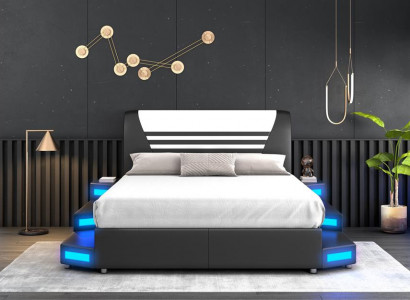 Luxus Led Beleuchtetes Schlafzimmer Bett Lederbett 180x200 Möbel Betten