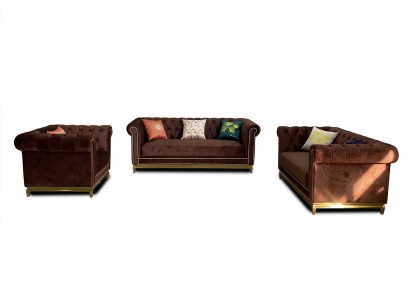 Sofagarnitur Chesterfield mit Metall Luxus Couch Textil Polster Möbel