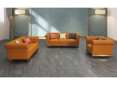 Chesterfield Wohnzimmer Couch Sofa Set Luxus Garnitur 3+2+1 Orange Neu