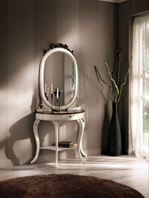 Klassischer Spiegel Schminktisch Konsole Tisch weiß holz Schlafzimmer Möbel 2tlg