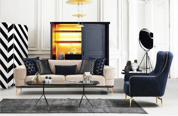 Sessel Ohrensessel Luxus 1 Sitzer Polster Sitz Designer Textil Sitz Stoff Modern