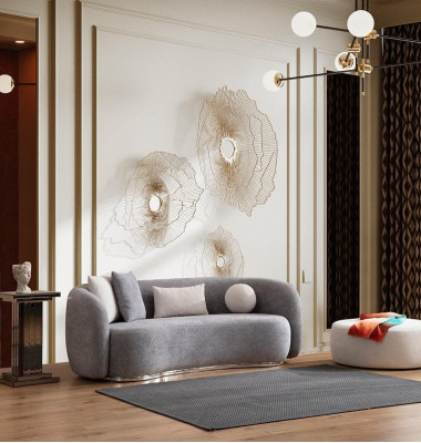 Sofa 4 Sitzer Polstersofa Grau Textill Sitz Design Stoff Modern Couch Sofas