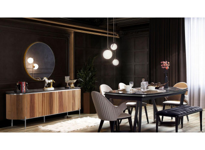 Stilvoll 8tlg.Esszimmer Set Esstisch 4x Stühle Anrichte Spiegel Bank neu