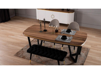 Esszimmer Set Besteht aus Esstisch+4x Stühle und Bank Braun Farbe 6tlg.