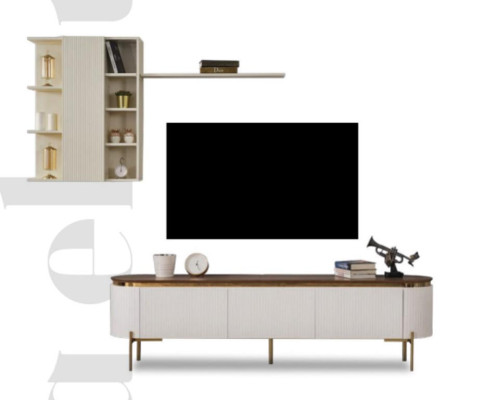 Wohnzimmer Set Besteht ausTV Lowboard und Wandschrank mit Elemente Gold
