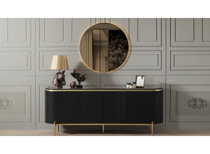 Esszimmer Set Modern Besteht aus Schwarz Anrichte und Spiegel 2tlg.