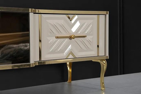 Wohnzimmer Sideboard weiß + gold Kamin Luxus RTV Lowboard Exclusive