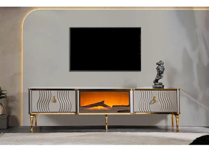 Weißes TV Sideboard goldene MDF Spanplatte + Metall Wohnzimmer TV Möbel
