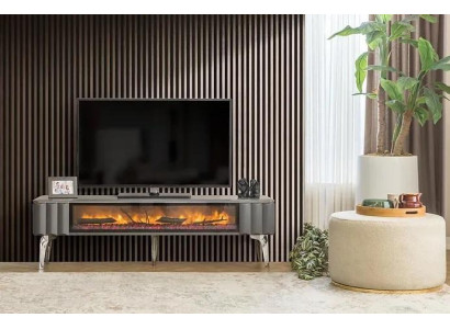 Hochwertiges TV-Sideboard Kamin MDF Metall grau Farbe neu Wohnzimmer