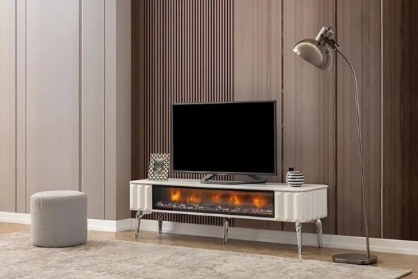  TV-Lowboard weiße Spanplatte Metall-Luxusmöbel Kamin Wohnzimmer neu