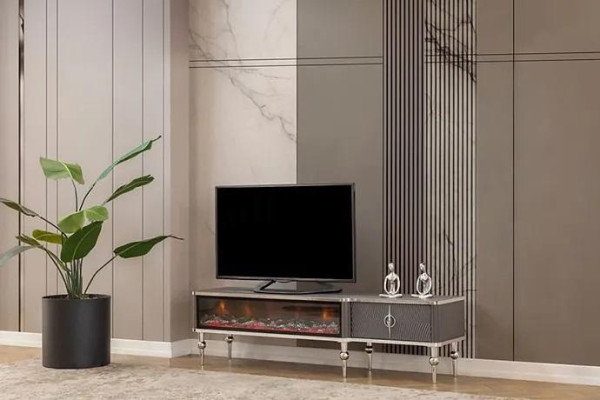 TV-Sideboard Kamin Metall Holz MDF Spanplatte Luxusmöbel neue Weiß RTV