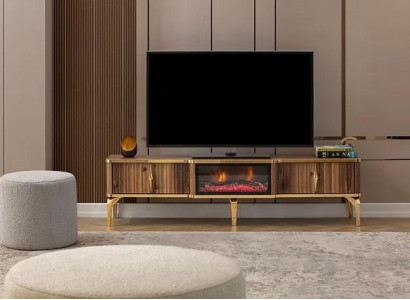  Luxuriöser Kaminsims TV-Tisch Wohnzimmer Lowboard Holz braun Sideboard