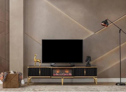  Schwarzes TV-Lowboard neue luxuriöse Möbel MDF-Metall für Wohnzimmer