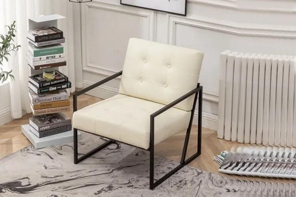  Exklusiver Sessel Wohnzimmer moderner Stil beige Textil Metallbeine