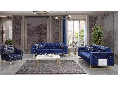Luxus Blaue Sofagarnitur Designer Dreisitzer Couchtisch Beistelltisch