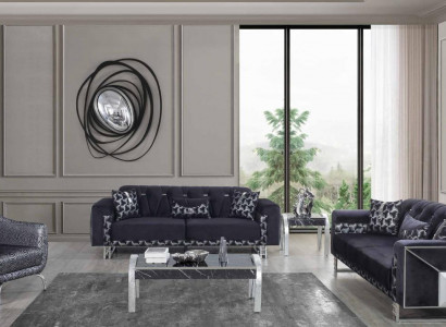 Schwarz-Graue Wohnzimmer Sitzgarnitur Designer Sofas Beistelltisch 5tlg