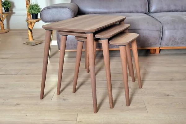  Rechteckiges Couchtische Set 3x Tische Wohnzimmer Esszimmer Braun Holz