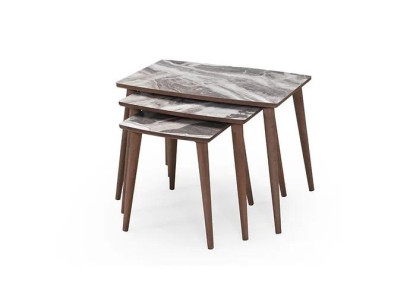  Modernes Wohnzimmer 3x Couchtisch-Set rechteckig beige Beistelltisch