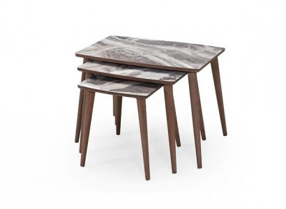  Modernes Wohnzimmer 3x Couchtisch-Set rechteckig beige Beistelltisch