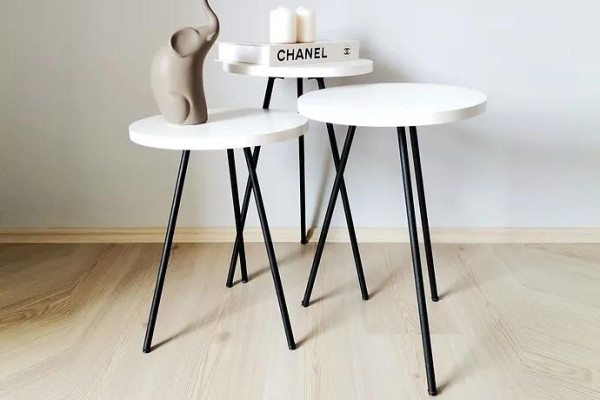  Wohnzimmer Couchtisch Beistelltisch Set 3x Modern Weiß MDF Metallbeine